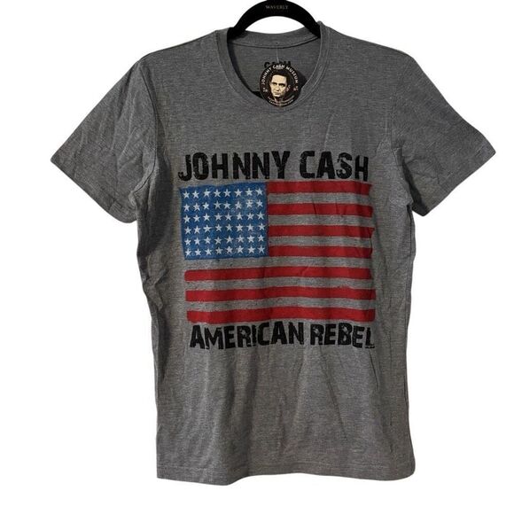 Johnny Cash American Rebel Small t-shirt grey red blue poly cotton rayon soft - Picture 11 of 11